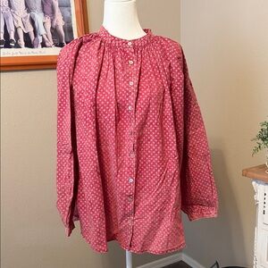 Red Floral Button-Up Blouse